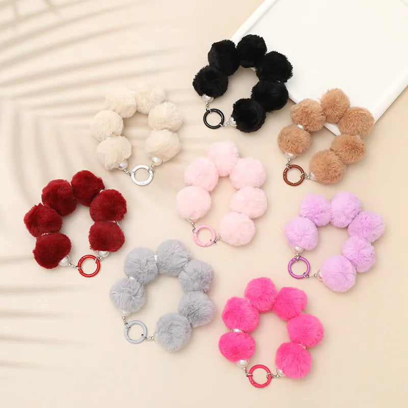 cute hairball plush beaded mobile phone chain
