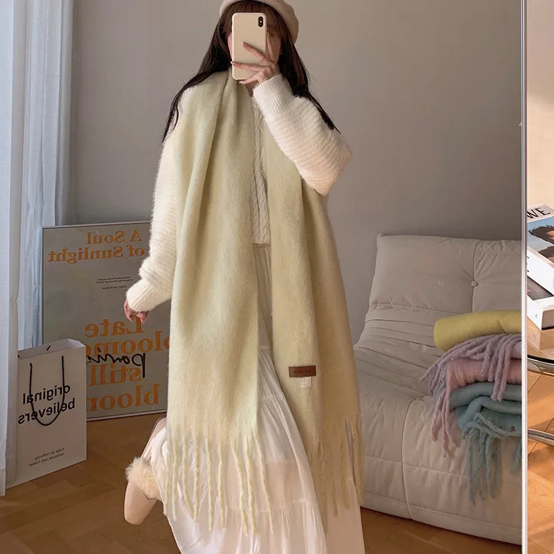women's sweet color block polyester tassel scarf