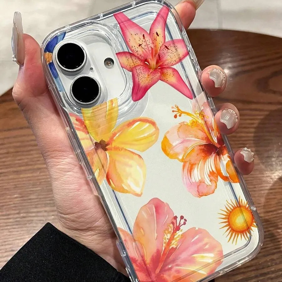 Sunflower Design Phone Case For Apple 16Promax 15Plus Transparent 14 Luxury 13 Airbag 12 11 Frosted TPU Fairy New Oil Painting Style
