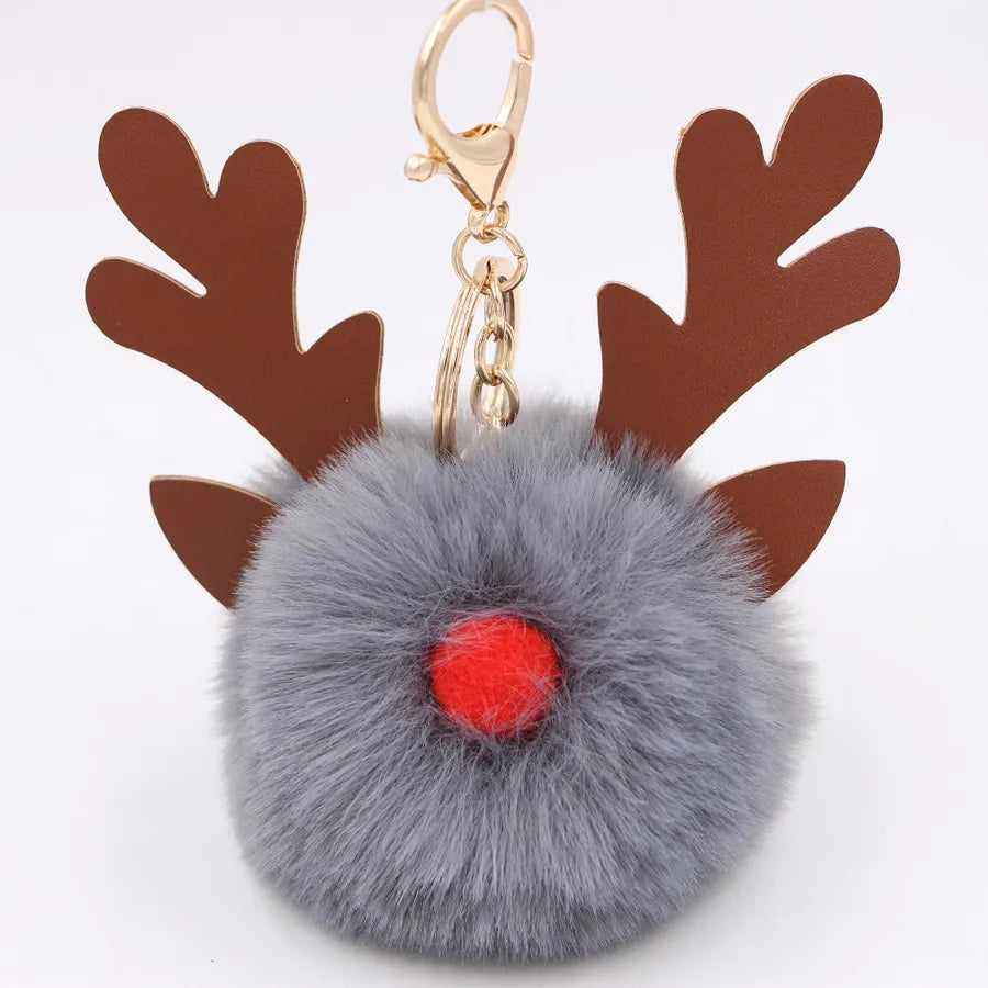 Cute Antlers Pu Leather Plush Plating Christmas Bag Pendant Keychain