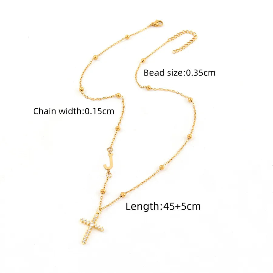 Wholesale Jewelry Elegant Simple Style Classic Style Cross Letter 201 Stainless Steel 304 Stainless Steel Copper ball chain Pendant Necklace