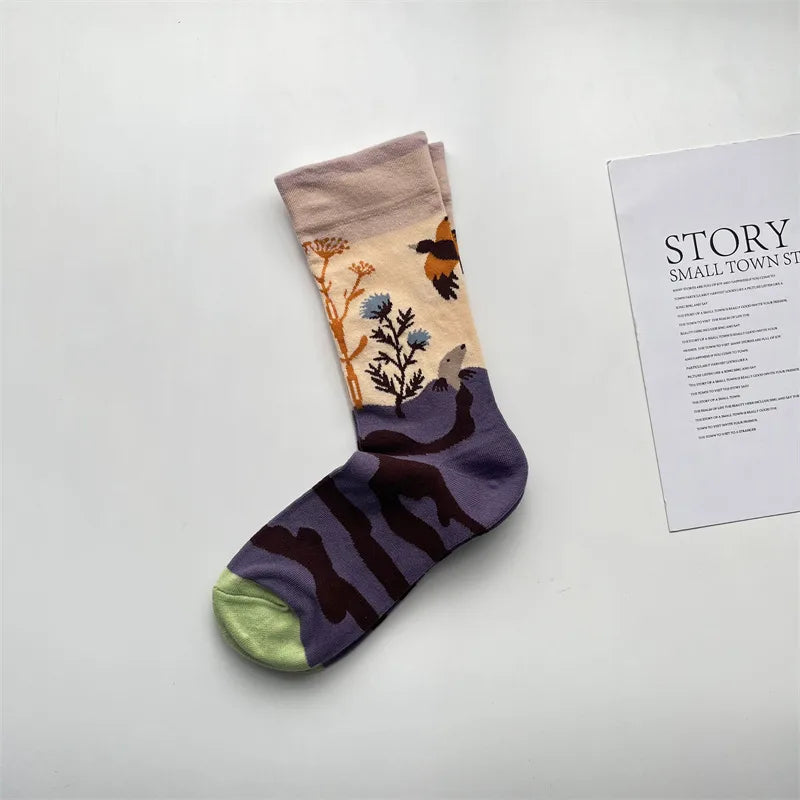 women's casual graffiti cotton crew socks a pair