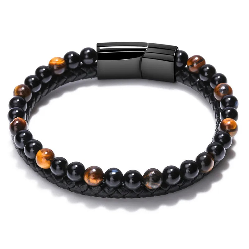 1 piece ethnic style twist alloy natural stone volcanic rock men's bracelets