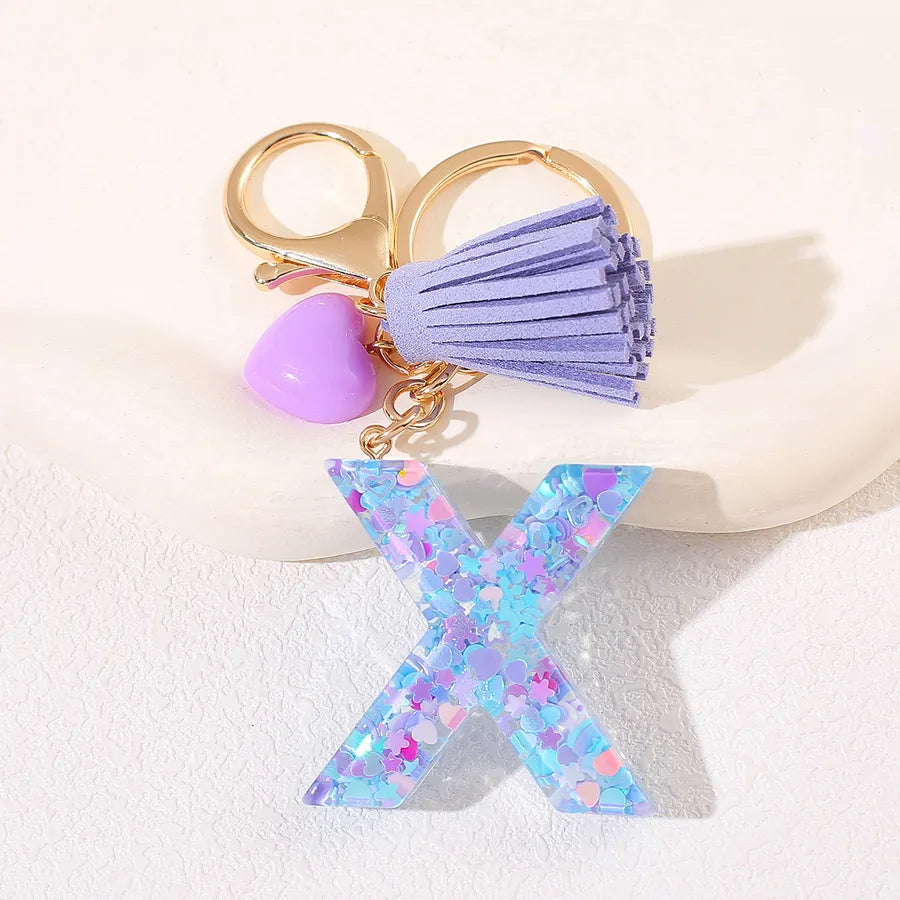 New Women's Purple Love Tassel 26 Letter Keychain Cute Car Key Chain Couple Backpack Jewelry