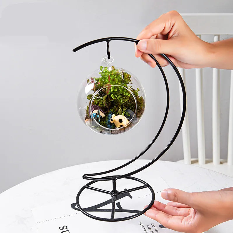 Simple micro landscape hanging hook  style iron stand detachable vase green plant stand desktop decoration creative base