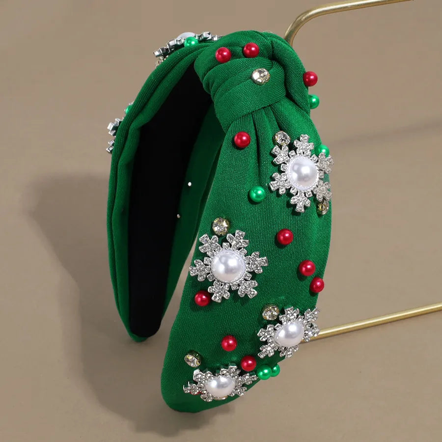 Elegant Christmas Themed Water Diamond Snowflake Hairband Versatile Wide Edge Knot Design  Style Women's Headwear