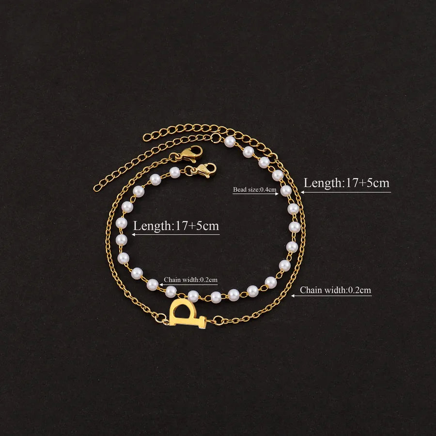Elegant Simple Style Classic Style Letter 201 Stainless Steel 304 Stainless Steel Imitation Pearl Beaded Chain cable chain Beaded Bracelets Wholesale