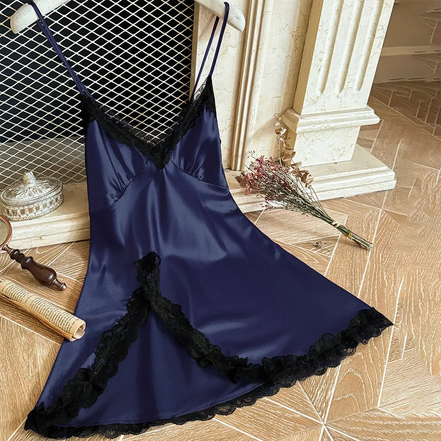 Home Women's Elegant Sexy Color Block Lace Imitated Silk Polyester Pajama Sets