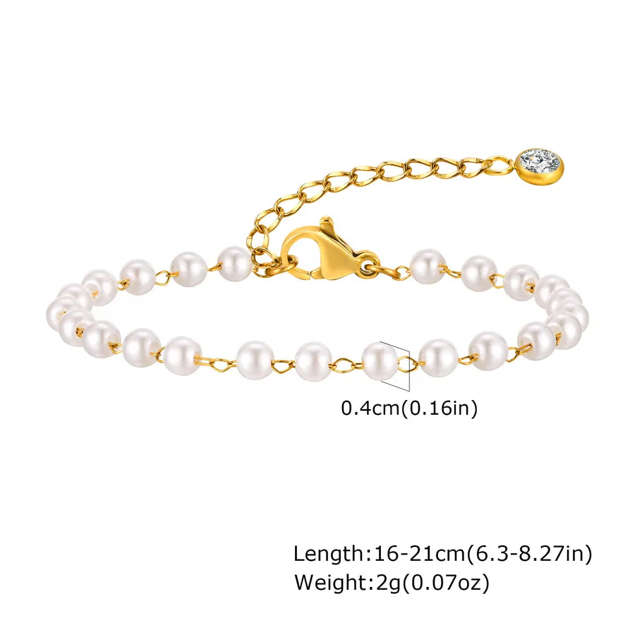 IG Style Geometric 18K Gold Plated Artificial Pearl Copper Beaded Chain Beaded Bracelets Wholesale