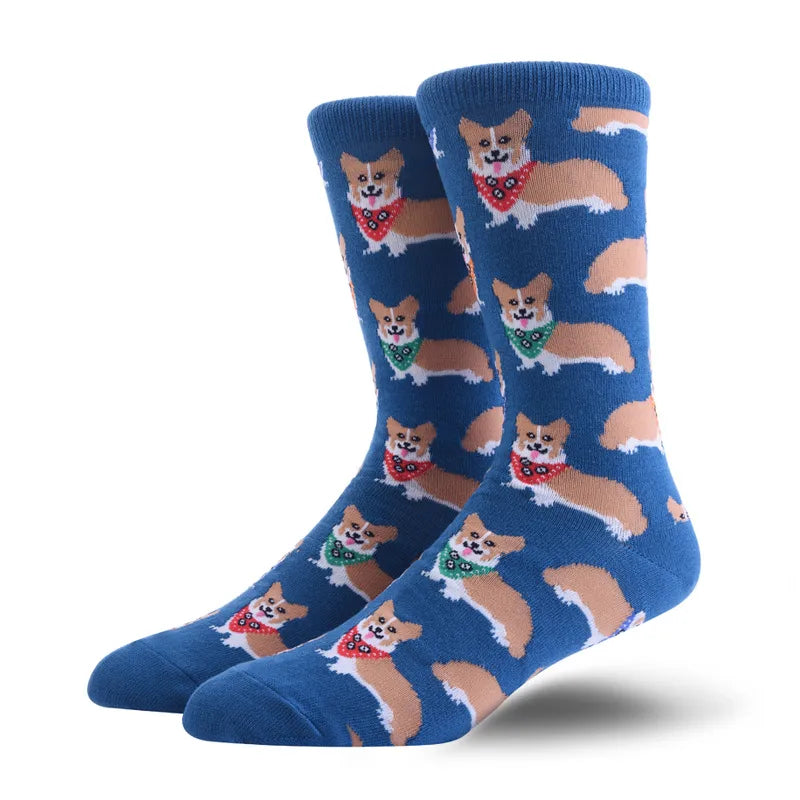 men's fashion animal cat elk nylon cotton jacquard crew socks