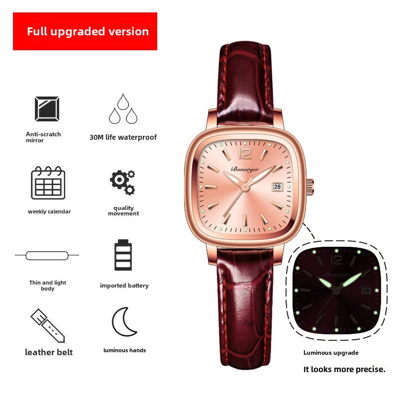 Small square sugar Women's Watch girls niche light luxury high-grade women's waterproof high-end genuine goods  style women's watch
