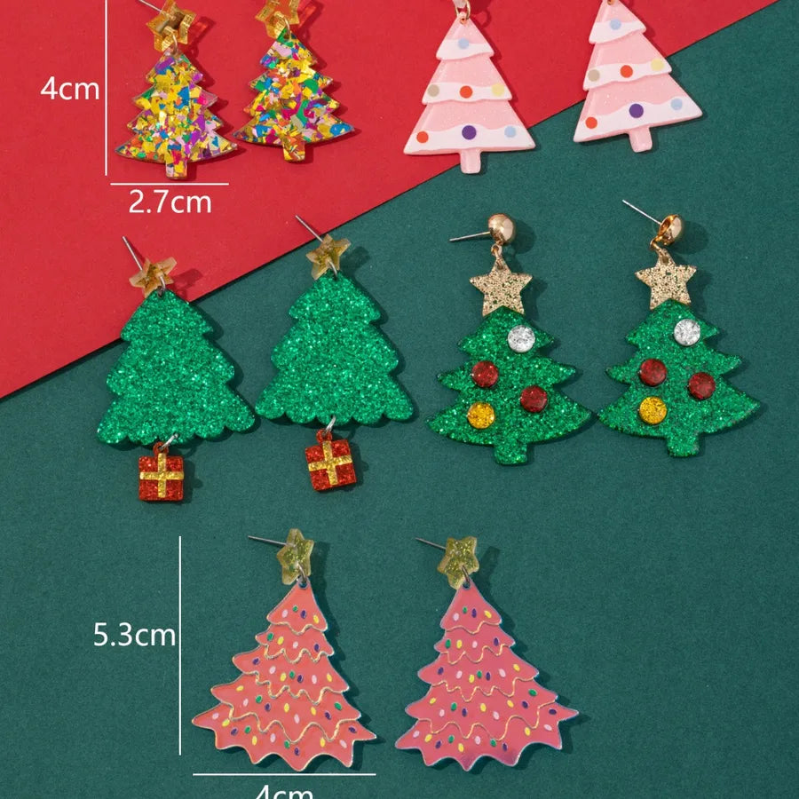 Fashionable Christmas Tree Snowflake Earrings Women's Stylish Christmas Theme Geometric Pattern Asymmetric Handmade Acrylic Jewelry