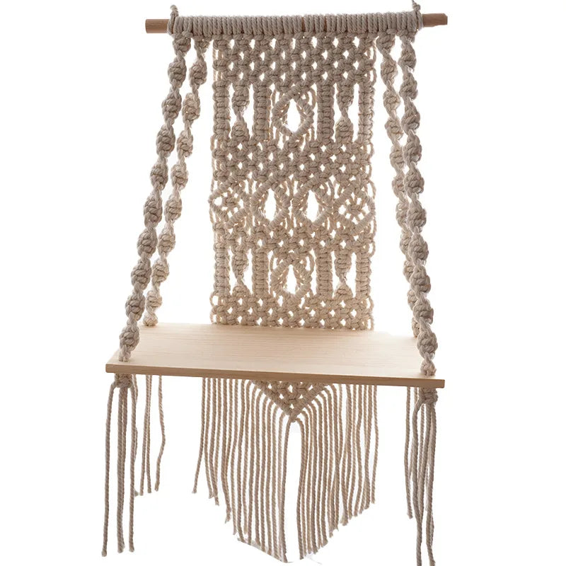 New Hand-woven Tapestry Shelf Cotton Rope Wall Hanging Bohemian Storage Rack Hotel Homestay Children's Room Hanging Decoration