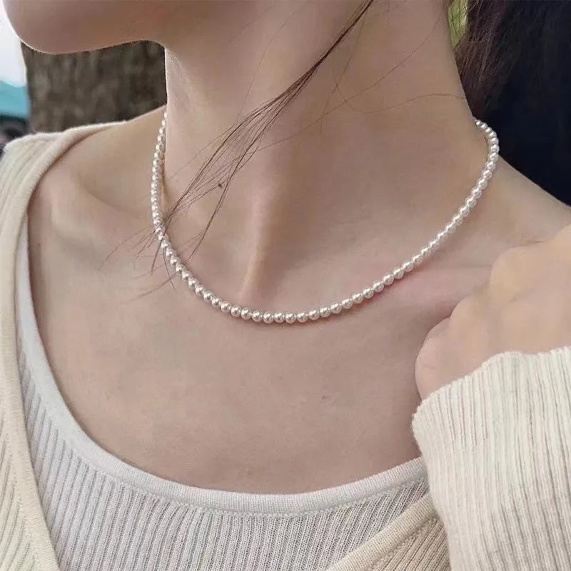 Zhuji Pearl High Brightness Near Round Natural Freshwater Pearl baby Bead Chain Small Rice Bead Pearl Necklace Jewelry Wholesale