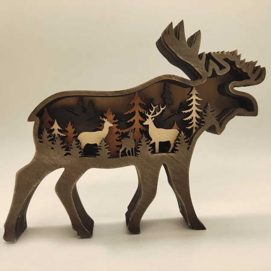 Christmas Theme Wooden Craft Creative North American Forest Animal Home Decoration Deer Brown Bear Figurine Wedding Birthday
