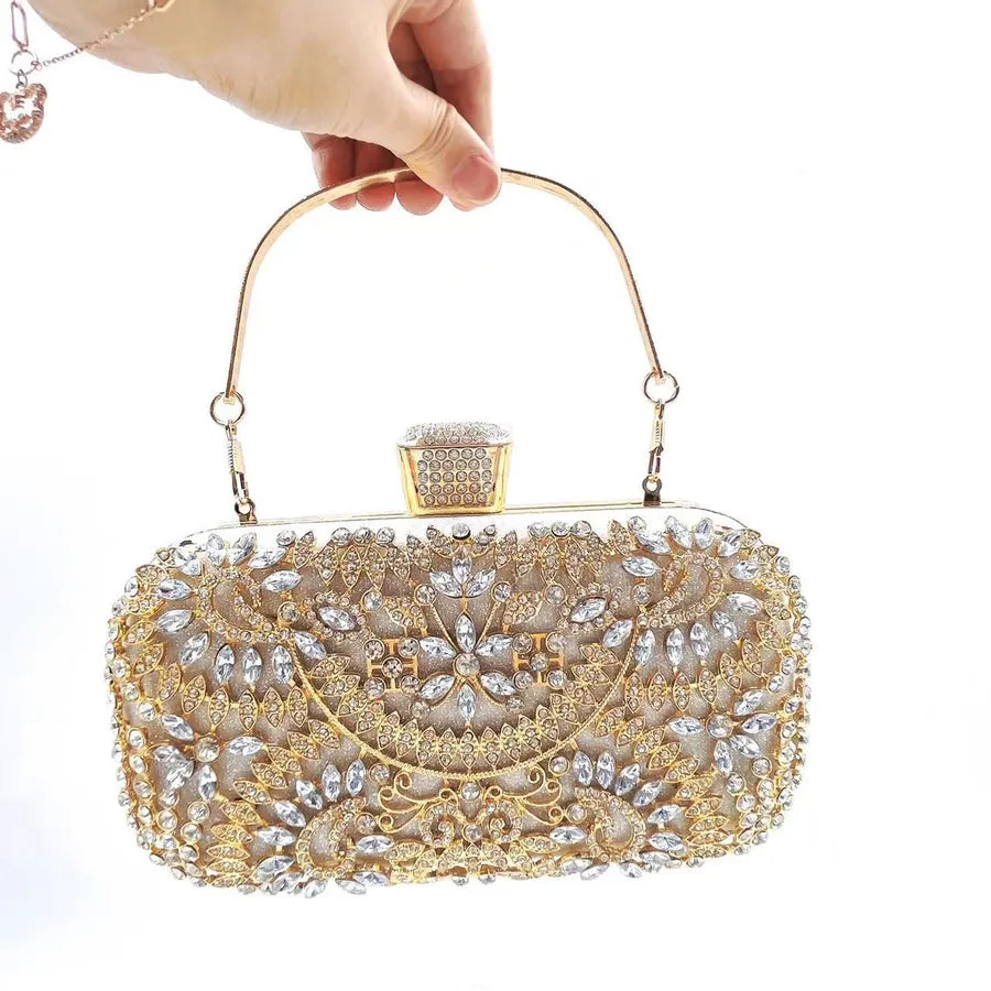 white red green pu leather solid color rhinestone square clutch evening bag