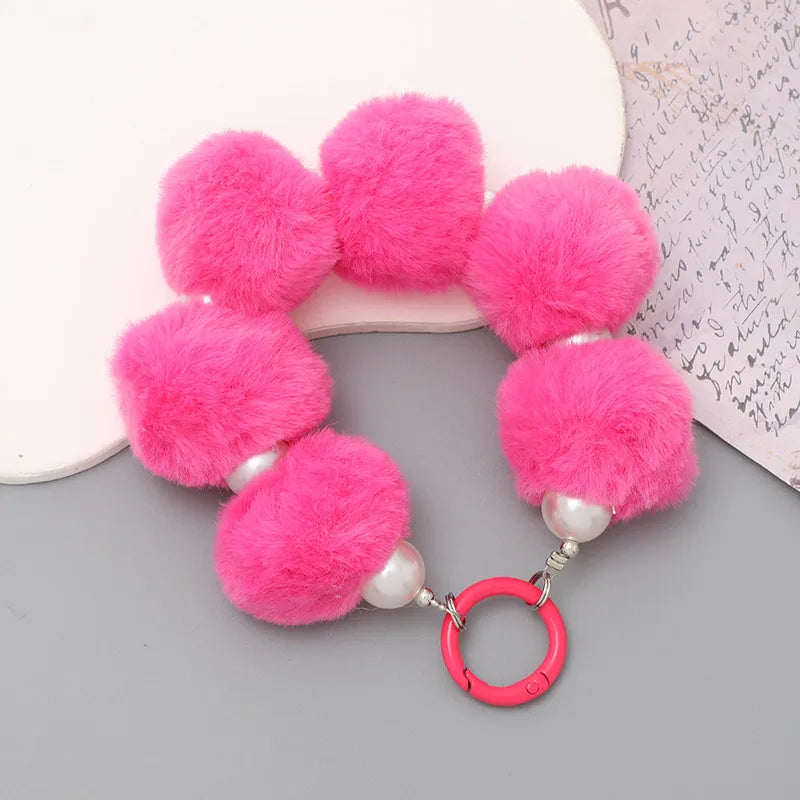 cute hairball plush beaded mobile phone chain