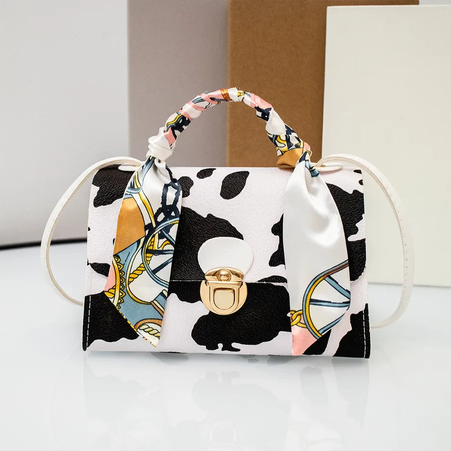 Women's PU Printing Solid Color Classic Style Streetwear Square Lock clasp Shoulder Bag Handbag Square Bag