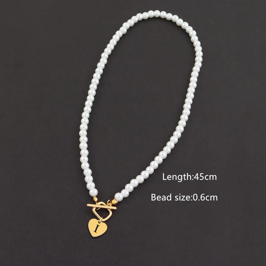 Elegant Simple Style Classic Style Letter Heart Shape Rectangle 304 Stainless Steel Artificial Pearl Beaded Chain Beaded Necklaces Wholesale