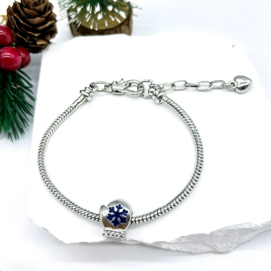 Hot-Selling Christmas Gift DIY Beaded Large Hole Beads Red Heart Snowman Apple Bell Children's Bracelet for Girls