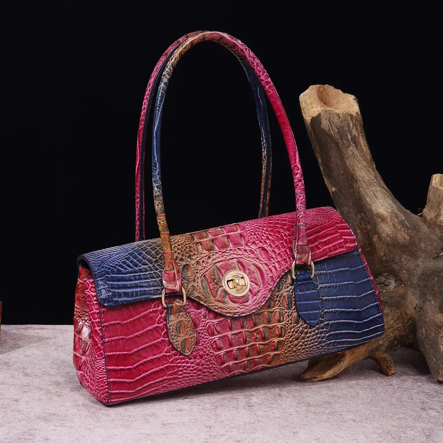 Women's Large Pu Leather Geometric Basic Vintage Style Square Lock clasp Handbag