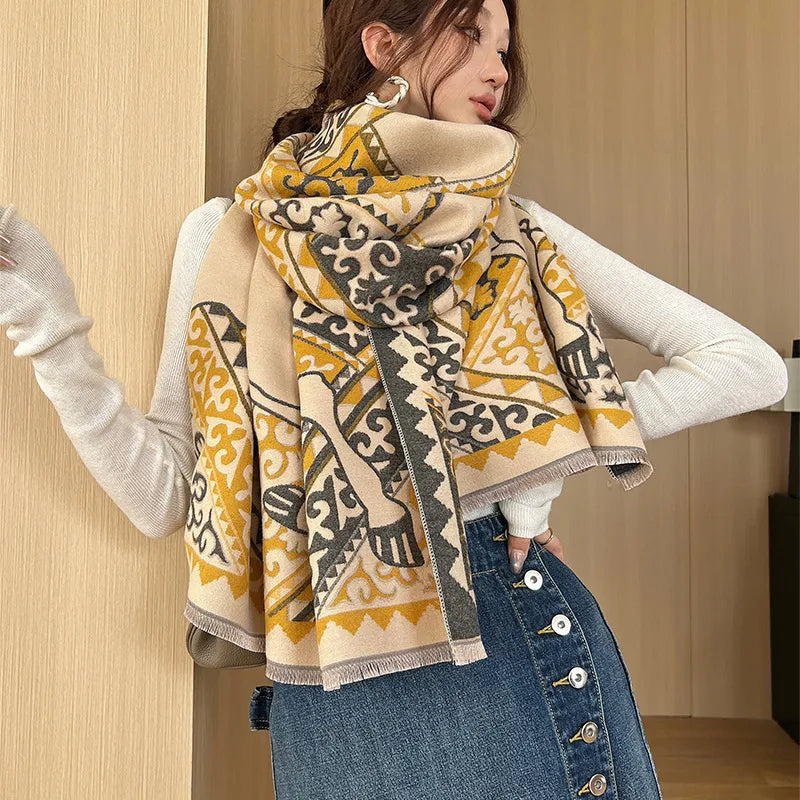 women's elegant classic style totem imitation cashmere scarf