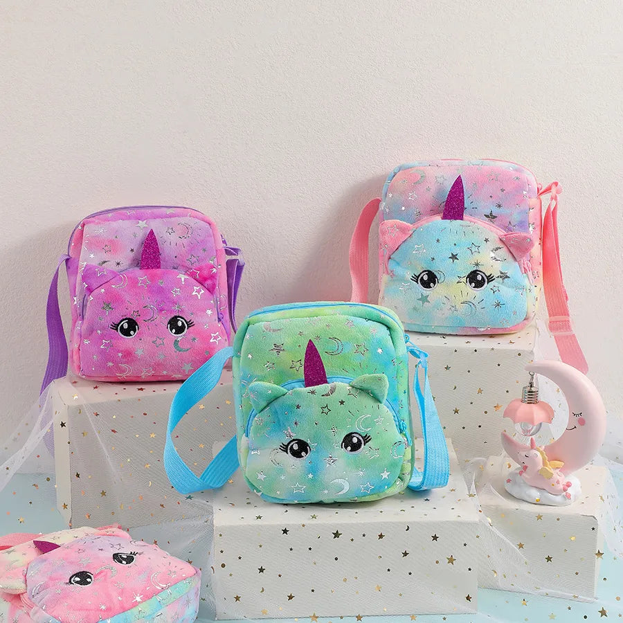 Kid'S Flannel Moon  Cute Square Zipper Crossbody Bag