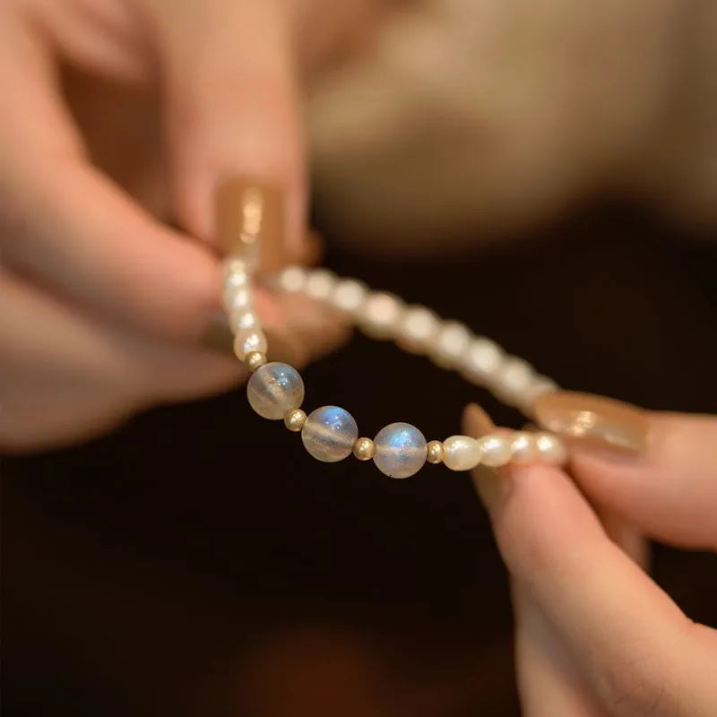 Freshwater Pearl Mixed materials Rose Quartz Beaded Bracelets