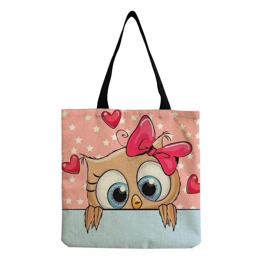 Women's Cute Animal Cartoon Linen Shopping bags