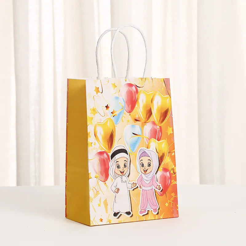 Moon Festival Cartoon Style Cartoon Balloon Kraft Paper Holiday Banquet Gift Bags Party Supplies Gift Wrapping Supplies a Pack of 12