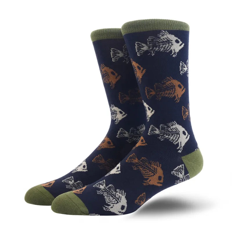 men's fashion animal cat elk nylon cotton jacquard crew socks