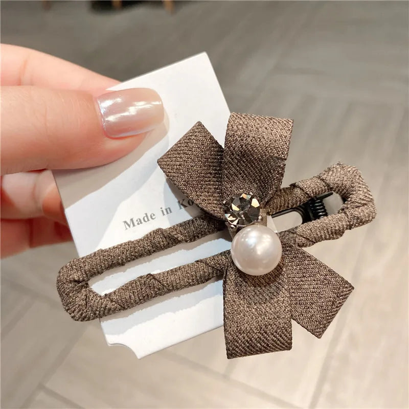 Pearl Butterfly Knot Fabric Duckbill Clip Women's Hair Accessories Sweet Side Hairpins Casual Style Mixed Material Hairgrips