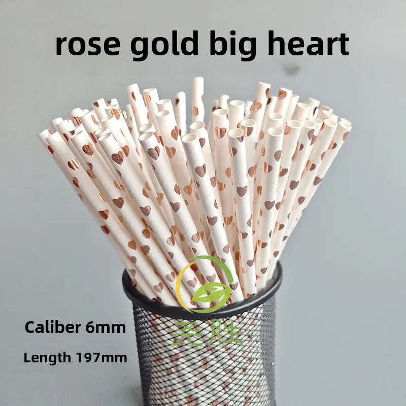 Rose Gold Paper Straw Creative Disposable Paper Party Pastry Beverage Decorative Straw