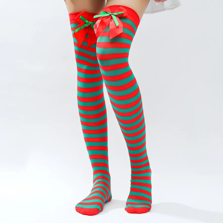 Christmas Modern Style Bow Knot Over The Knee Socks A Pair