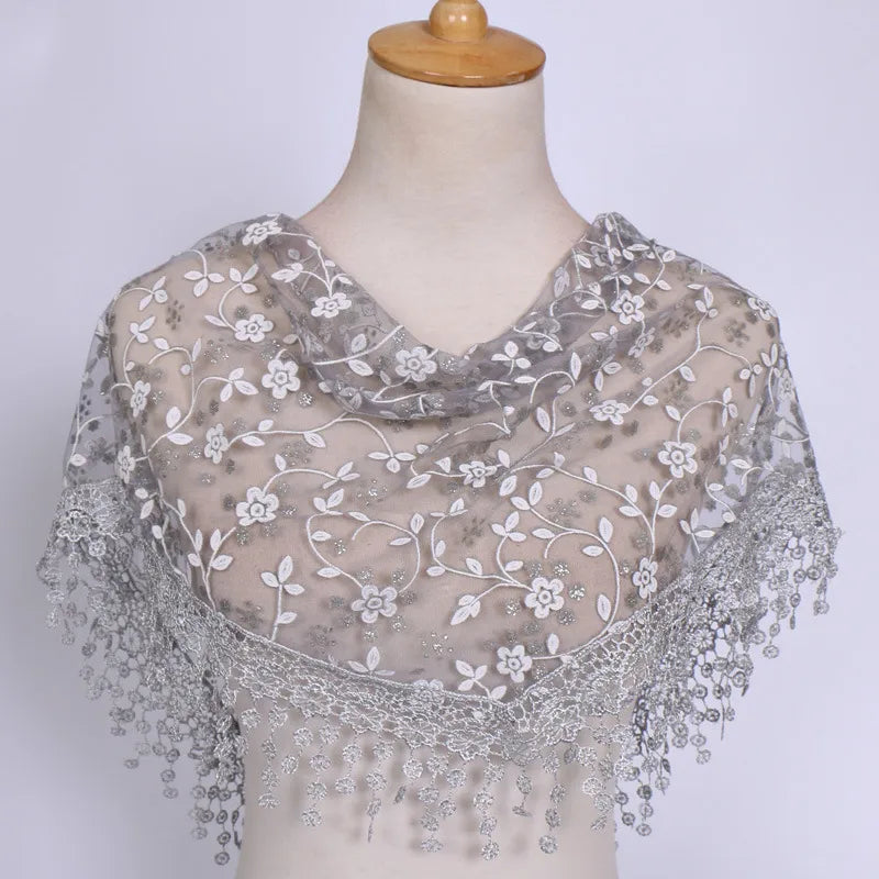 fashion flower polyester lace chiffon scarves