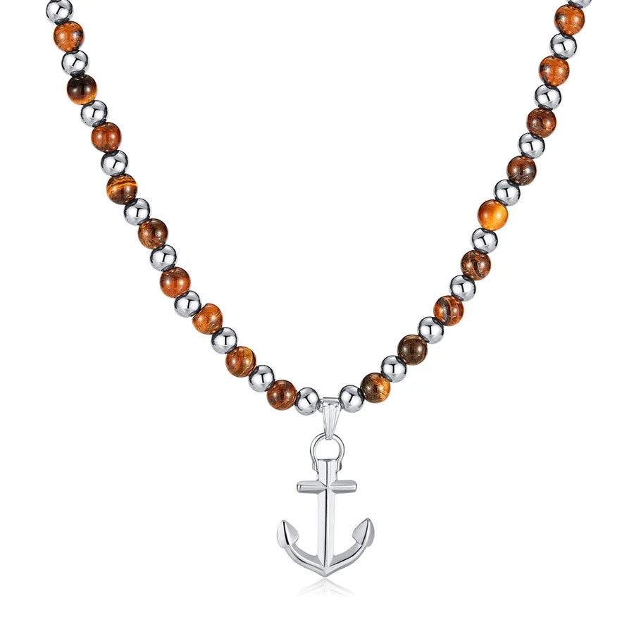 Punk Anchor 304 Stainless Steel Tiger Eye Wholesale Pendant Necklace