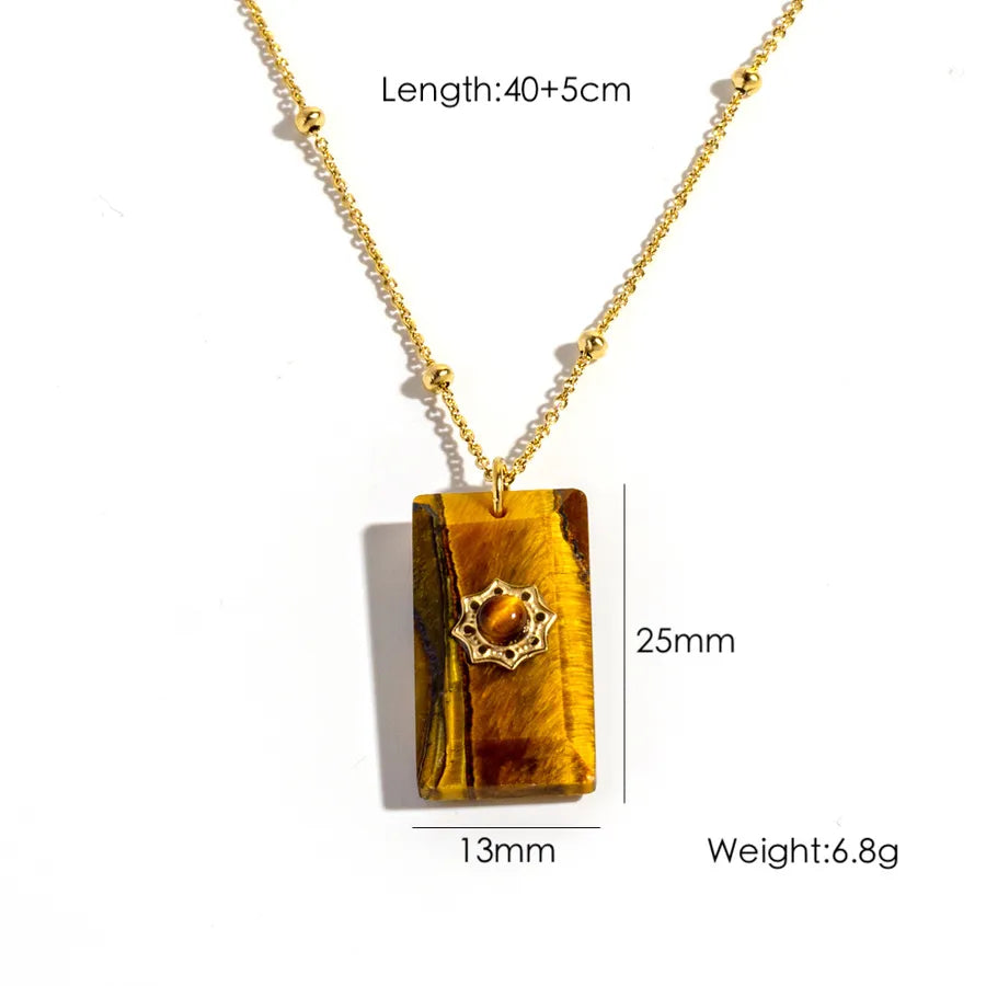 Wholesale Jewelry IG Style Geometric 304 Stainless Steel natural stone Gem Inlay Pendant Necklace
