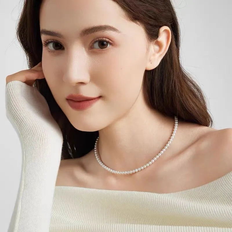 Aurora White Near-Round 5mm Freshwater Pearl Necklace For Women Simple Luxury Versatile S925 Silver Clavicle Chain Jewelry