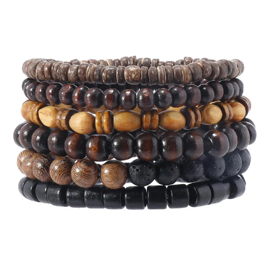 Retro Round Wood Beaded Men's Bracelets