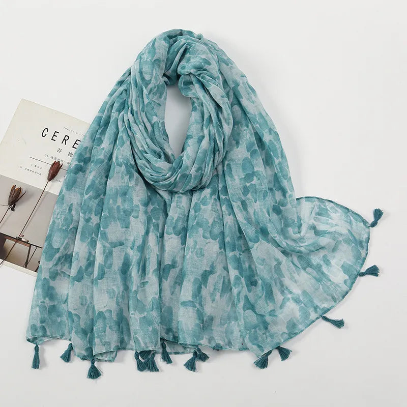 women's sweet flower cotton and linen tassel silk scarves