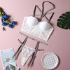 Silver Shoulder Belt Cup Gathering Garter Belt Three-piece Set Sexy Underwear Set Neck Belt Steel Ring for Women