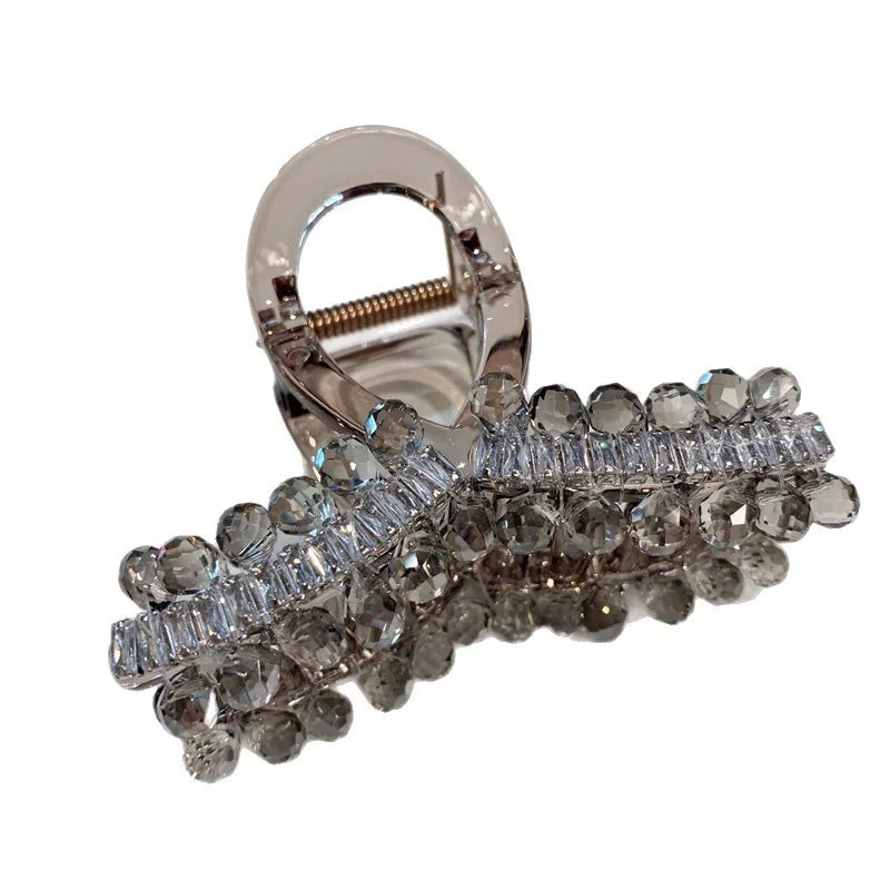 Elegant Vintage Heavy Work Crystal Full Drill Hair Clip Medium Shark Clamp Secure Updo Hair Accessories Trendy Sweet Headwear