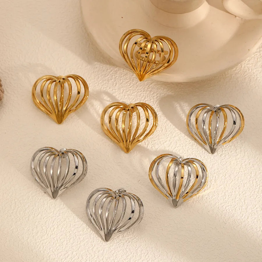 Wholesale Jewelry IG Style Heart Shape 304 Stainless Steel Rings Ear Studs