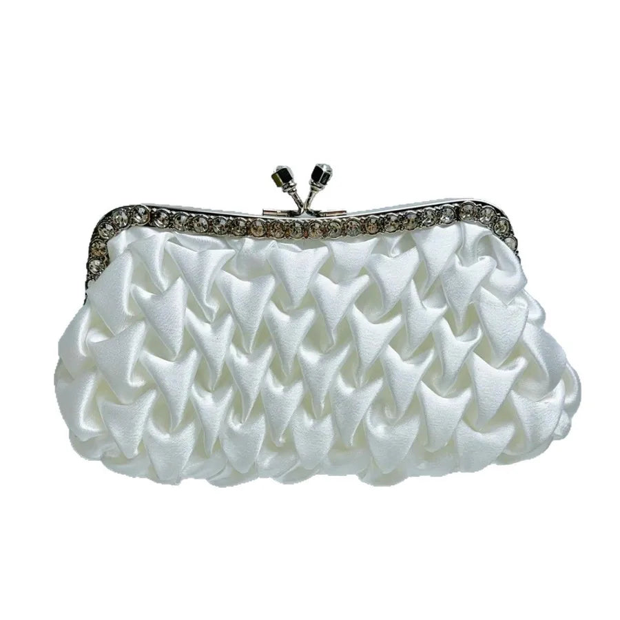 Elegant Silk Ladies Clutch Bag Diamond Embellished Evening Bag Wedding Bride Handbag Square Polyester Fashion Folded Design