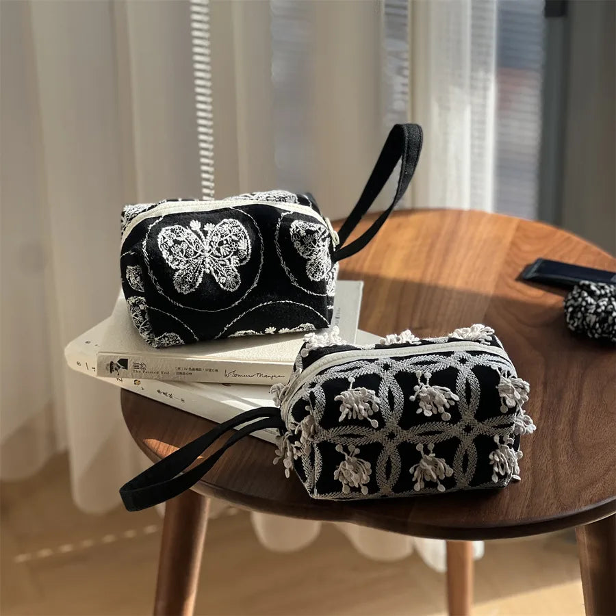 Butterfly Embroidery Anemone Embroidery Canvas Flower Square Clutches