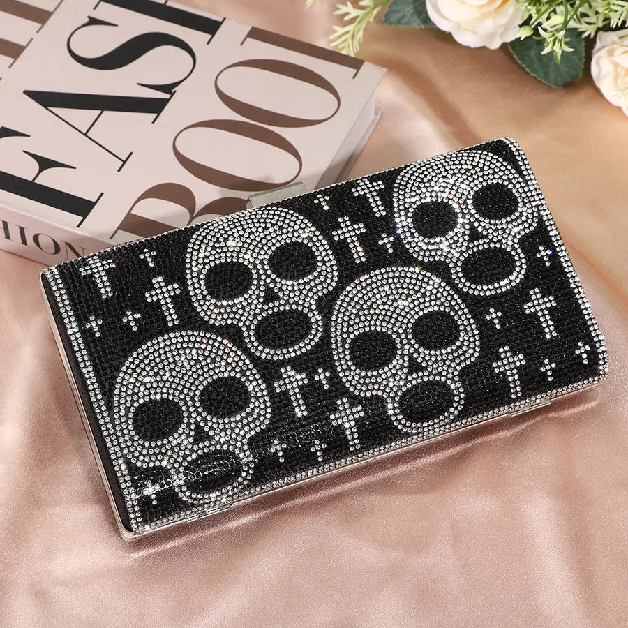 Elegant Diamond Embedded Handheld Evening Bag For Halloween Party Skeleton Evening Dress Bag Creative Fashionable Square Bag