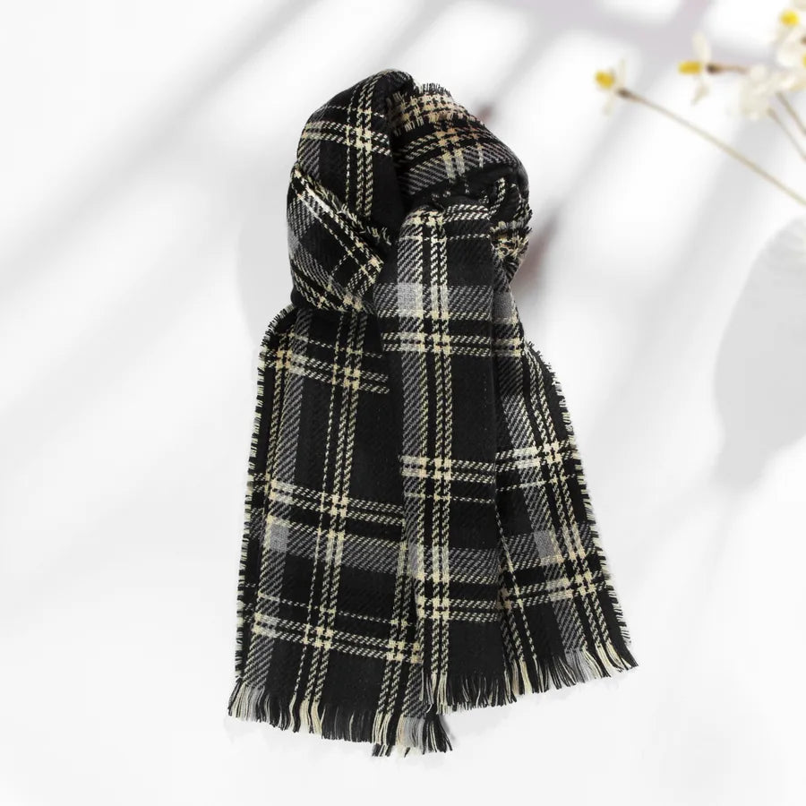 unisex fashion color block polyester warm raw hem winter scarves 1 piece