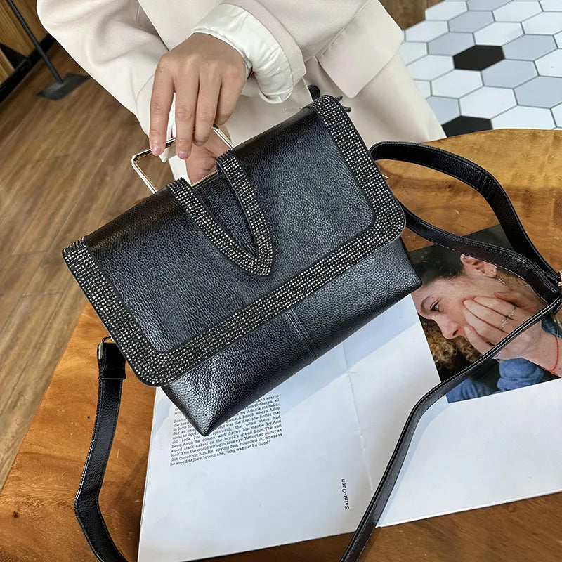 Hot Drilling Women's Bag Handbag   Elegant Leather Shoulder Bag Fashionable Casual  Large Capacity Crossbody Bag