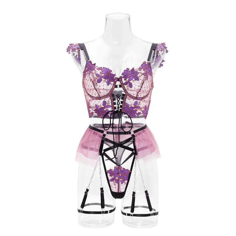 flower adjustable sexy backless mid waist thong sexy lingerie