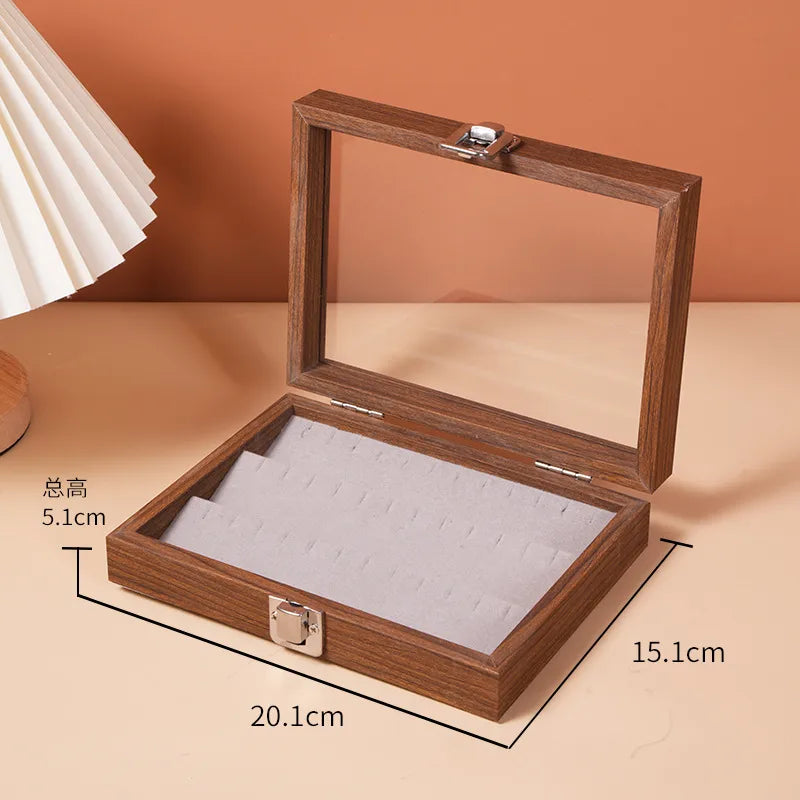 Black Walnut Wood Grain Dustproof Cover Jewelry Box Bracelet Earring Necklace Storage Case Vintage Style Wooden Jewelry Case